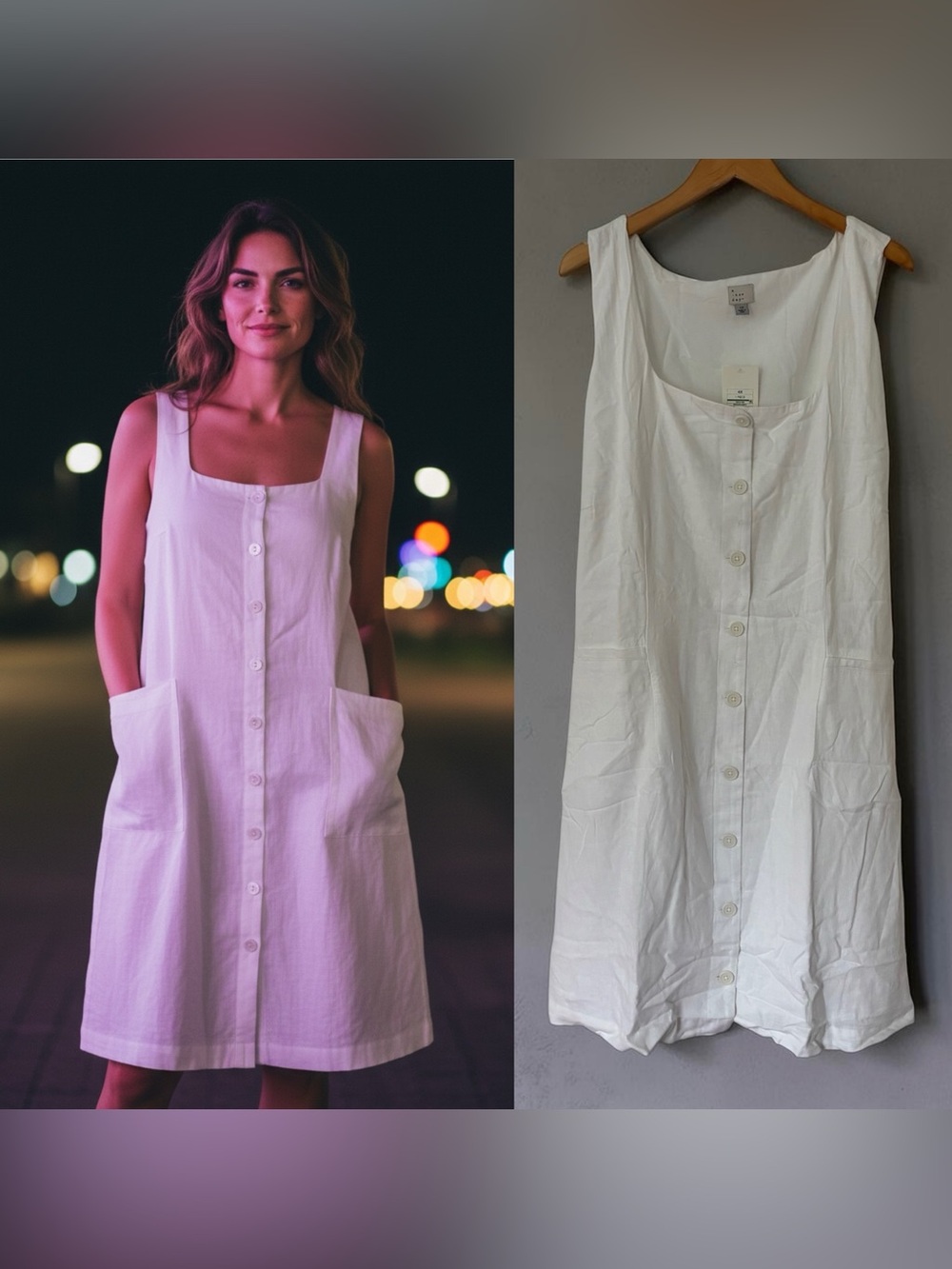 A New Day Women’s White Linen-blend sleeveless button front mini Dress Size 3X